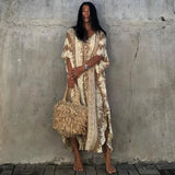 New Black Retro Snake Printed Self Belted Side Split Maxi Dress For Women Plus Size Beachwear Long Kaftan