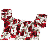 Rose Red Floral Print Vintage 50s Pinup Print Short Sleeve Shirt In White Retro Pin Up Cropped Party 2022 Shirts