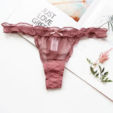 2XL Plus Size Women's G String Ruffled Underwear Panties Bow Sexy Lingerie Thongs Lace T-back Seamless Ruffles
