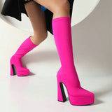 Fashion Stretch Women Over The Knee Boots Platform Super High Heel Thigh Boots Slip On Autumn Woman Shoes Plus Size 42