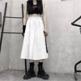Waist Loose A-line Cargo Skiets chain Side Ring Pocket Midi Long Black Skirt Korean Hip Hop Streetwear Harajuku