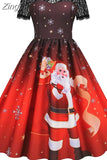 Christmas Costume Party Dress Women Short Sleeve Lace Vintage Winter Dress Robe Elegant Xmas Evening