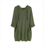 Zingj Spring New EBAY Women's Hooded Solid Color Loose T-Shirt Irregular Pocket Top-Outfit