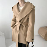 Chic Autumn French Temperament Hooded Pocket Design Strapped To The Waist Thin Solid Color Long-Sleeved
