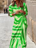 Summer Fashion Print Dress Blouse Neck Tie Mid Length Striped Skirt Casual Comfortable Street Women's Wear Dresses
