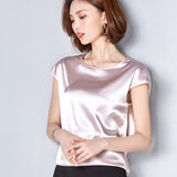 New Silk Blouse Women Tops Fashion Elegant O-neck Short sleeve Solid Shirt Women Blouses Summer Casual Blusas