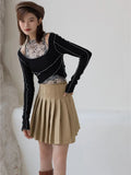 2 Piece Turtleneck Knitted Top Long Sleeve Black Contrast Stitch Off The Shoulder Ladies Top Autumn 2020 Korean