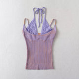 Two Tone Ribbed Halter Double Strap Top-Outfit