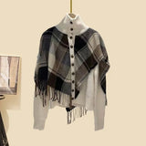 Knitted Two Pieces Sets Womens Outfits Office Ladies Elegant Vintage Plaid Patchwork Sweater Cardigan+ Wide Leg Pant
