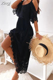 Lace Cold Shoulder Maxi Dress Women White Elegant Dresses for Woman Clothes Summer Sexy Party Boho Beach Vestidos