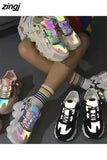 Sneakers Women Vulcanize Shoes Chunky Sneakers Reflective Platform Shoes Woman Basket Femme Dad Shoes Tenis