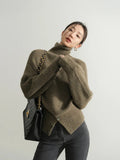 Pullover Sweater Women Irregular Button Design Knitted Sweater Female Korean Fashion Elegant Turtleneck Slit Pullover