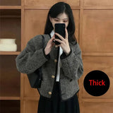 Vintage Tweed Jackets Women Striped Cropped Coat Korean Elegant Single Breasted Loose Casual Chic Short Outwear Tops