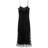 Vintage Black Long Skirt Aesthetic Elegant Lace Patchwork Velvet Skirt Gothic Sexy Side Split Hight Wait Slit Party