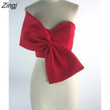 2023 New Autumn Autumn Fashion Temperament Korea Solid Color Sexy Bow Wrapped Chest Women Tops Tide