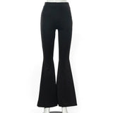 90s Aesthetics High Waist Black Flare Pants Y2K Streetwear Slim Full Length Basic Trousers Mall Goth Long Pants