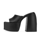 high-heeled square head open-toed fish mouth solid color one-line buckle women's slippers women shoes high