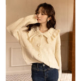 2022 Autumn Winter Women's Sweaters French Soft Waxy Knitted Cardigan Female Peter Pan Collar Tops Office Lady
