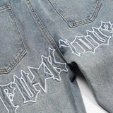 Jeans for men and women Vintage Jeans embroidered jeans for baggy jeans pocket jeans Button split denim pants Blue