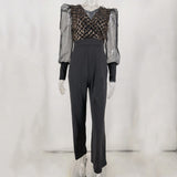 black Sequin bodycon jumpsuit women elegance mesh Long sleeve body birthday party club outfits jumpsuits bodysuit