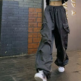 Hip Hop Women Cargo Pants Streetwear All Match Y2K Wide Leg Pants Korean Elastic Waist Sweatpants Female Chic