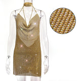 Metal body chain slip Summer Dress Women Bling diamond Beach bodycon dress Sequin Night club Party ladies dresses