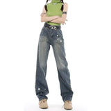 Vintage Jeans Blue Star Design Cute Loose Straight-leg Jeans Women Trendy All-match Pants