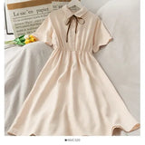 Women Chiffon Bow Solid High Waist Turn-down Collar Preppy Style Kawaii Ulzzang Popular Temperament Girls Summer