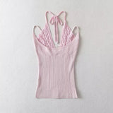 Two Tone Ribbed Halter Double Strap Top-Outfit