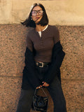 Buttoned Long Sleeve Solid Top- Outfit