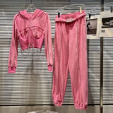 2022 Autumn Winter Rhinestone Chain Hooded Jacket Coat Long Pants Belt Two Piece Set Women Tracksuits
