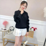 Autumn And Winter New Women's Fashion Rabbit Fur Decorative Sleeve Sweater Solid Color Pullover Sweater