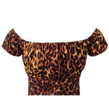 Retro Vintage Blouse Shirt Women Off Shoulder 50s 60s Short Sleeve Summer Yellow Black White Leopard Print Office