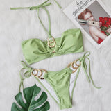 Zingj New Sexy Swimsuit Metal Accessories Hollow Bikini Solid Color Chest Strap Women's