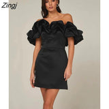 Off-shoulder Ruffles Elegant Party Vestidos For Women Backless Bodycon A-line Dresses Female White Clubwear Sexy