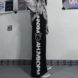 straight print women's pants Korean version ins elastic waist loose wide-leg mopping pants street hip-hop ulzzang