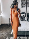 Dress evening 2022 summer women's long maxi bodycon dress ribbed orange red black sexy party dress club birthday