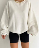 New Round Collar Splicing Long Sleeve Solid Color Basic Velvet