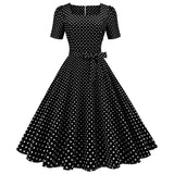 Dot Vintage Dress Women Summer Tunic Robe Elegant Short Sleeve Square Collar A-Line Midi Party Sundress 50s 60s