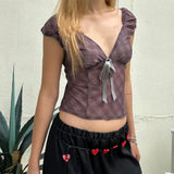 Zingj Summer New Fashion Hot Girl Retro Plaid Lace Mesh Stitching Short Jacket