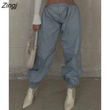 Fall Brown Cargo Baggy Pants For Women 2022 Hollow Out Bandage Wide Leg Pants Ladies Gray Casual Straight Long