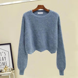 Winter Knitted Two Piece Set Women Casual Pullover Long Sleeve Knitting Sweater And Wide Leg Pants Sets For Women