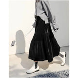 High Waist Long Skirt Women Autumn Winter Korean Black High Waist Pleated Skirt Vintage Korean Style Female Midi