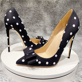 design black pumps white dot 12cm thin high heels spring summer pointed toe slip on plus 45 lady 10cm 8cm BM024