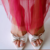 Rhinestone Fish Mouth Open Toe High Heels Wine Cup Heel Mid Heel Sandal Slippers