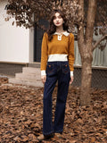 Striped Sweater Women 2022 Autumn Korean Polo Collar Pullover Long Sleeves Knitted Tops Color Contrast Clothes