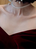 Spring Long Luxury Elegant Wine Red Soft Velvet Evening Party Wedding Dresses for Women 2023 Off Shoulder Maxi