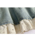 Women's Lace Patchwork Denim Skirt Summer High Waist A-line Skirts Clothes Harajuku Y2k Kawaii 90s Girls Jean Mini Skirts