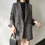 2023 Plaid Double Breasted Pockets Formal Jackets Checkered Winter Spring Women's Blazers Outerwear