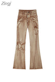 Style Flare Jeans Women Mopping Trousers Vintage Denim High Waist Wide LegJeans 2023 Autumn Chic Ulzzang Casual